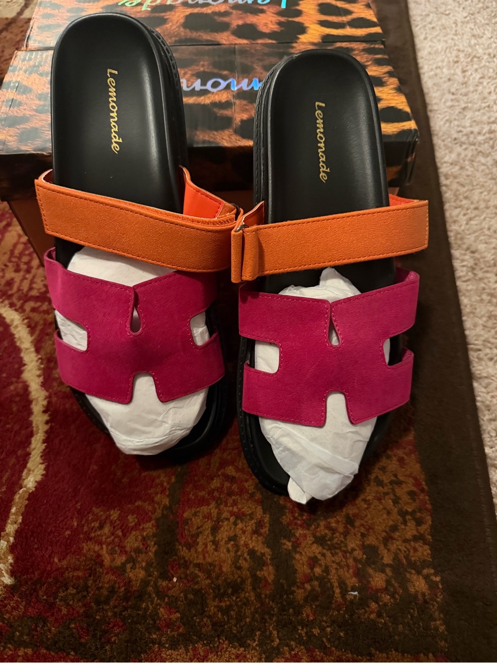 Lemonade Two-Tone Orange & Fuchsia Slide Sandals for Women